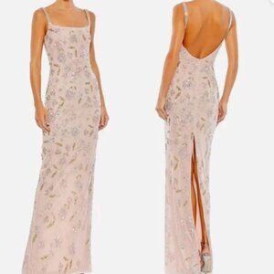 MAC DUGGAL 10808 HAND FLORAL GOWN BEADED SPAGHETTI STRAPS ROSE GOWN sz 12